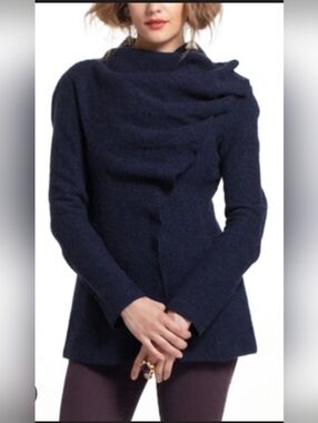 Anthropologie Gro Abrahamsson Boiled Wool Draped Sweatercoat Navy Size Medium